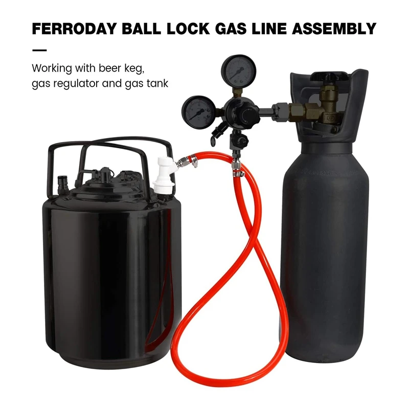 Ball Lock Gas Line Assembly 5Ft Red Long Tubing 5/16 Ball Lock Gas Disconnect Set Home Brewing Kit For Beer Home Brewing