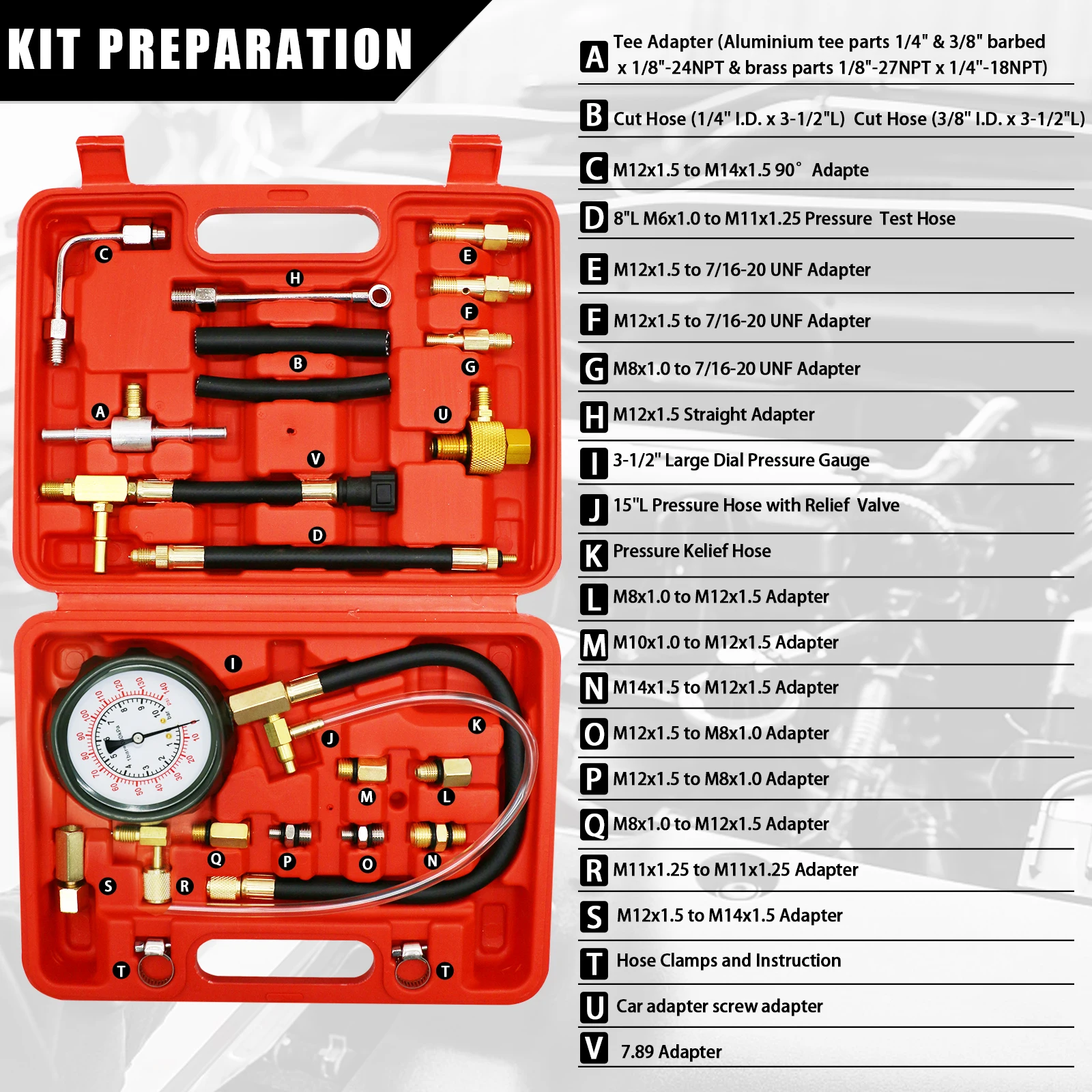 New TU-114 Upgraded Fuel Injection Pump Pressure Tester Gauge Diagnostic Tools Kit,Engine Gasoline Test Tool Set for Most Cars