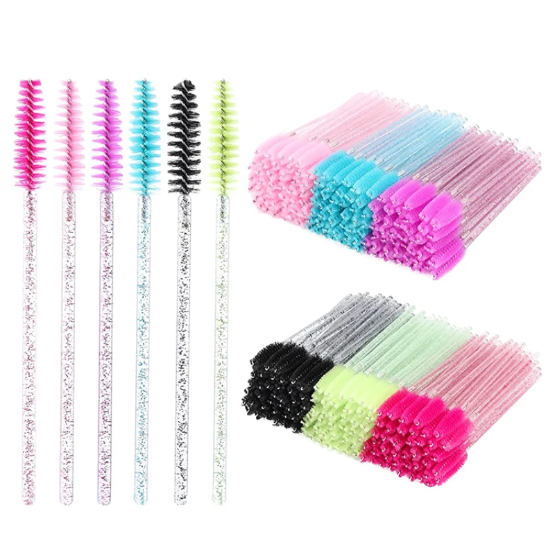 CNKESS 50pcs Disposable Eyelash Brushes Extension Crystal Eyebrow Brush Mascara Wand Eye Lashes Cosmetic Tool Set Makeup Beauty