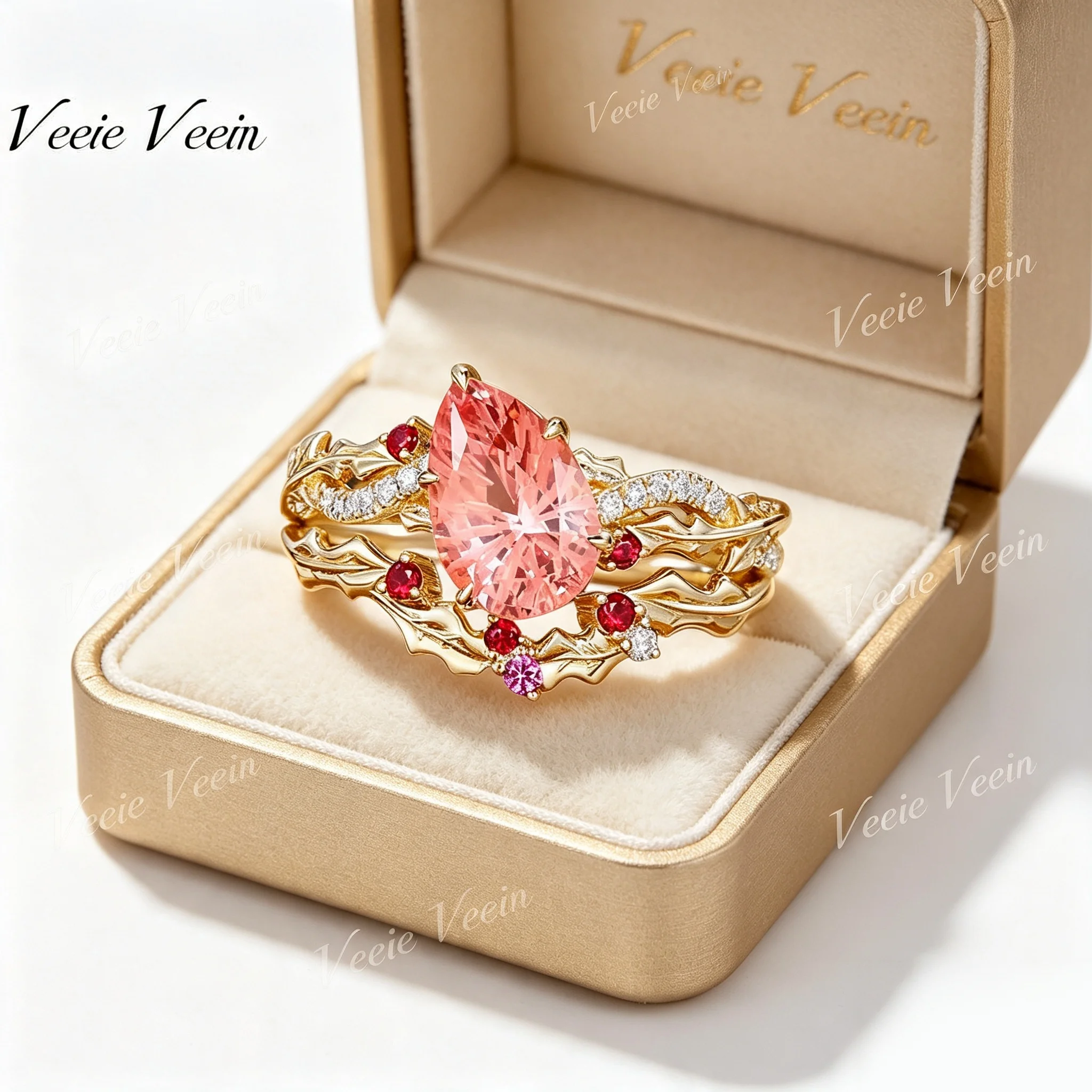 Veeie Veein Jewelry Ins Pink Papalacha Water Drop Stacked Ring Set Female S925 Sterling Silver Plated 18k Gold Cultivated Gemsto