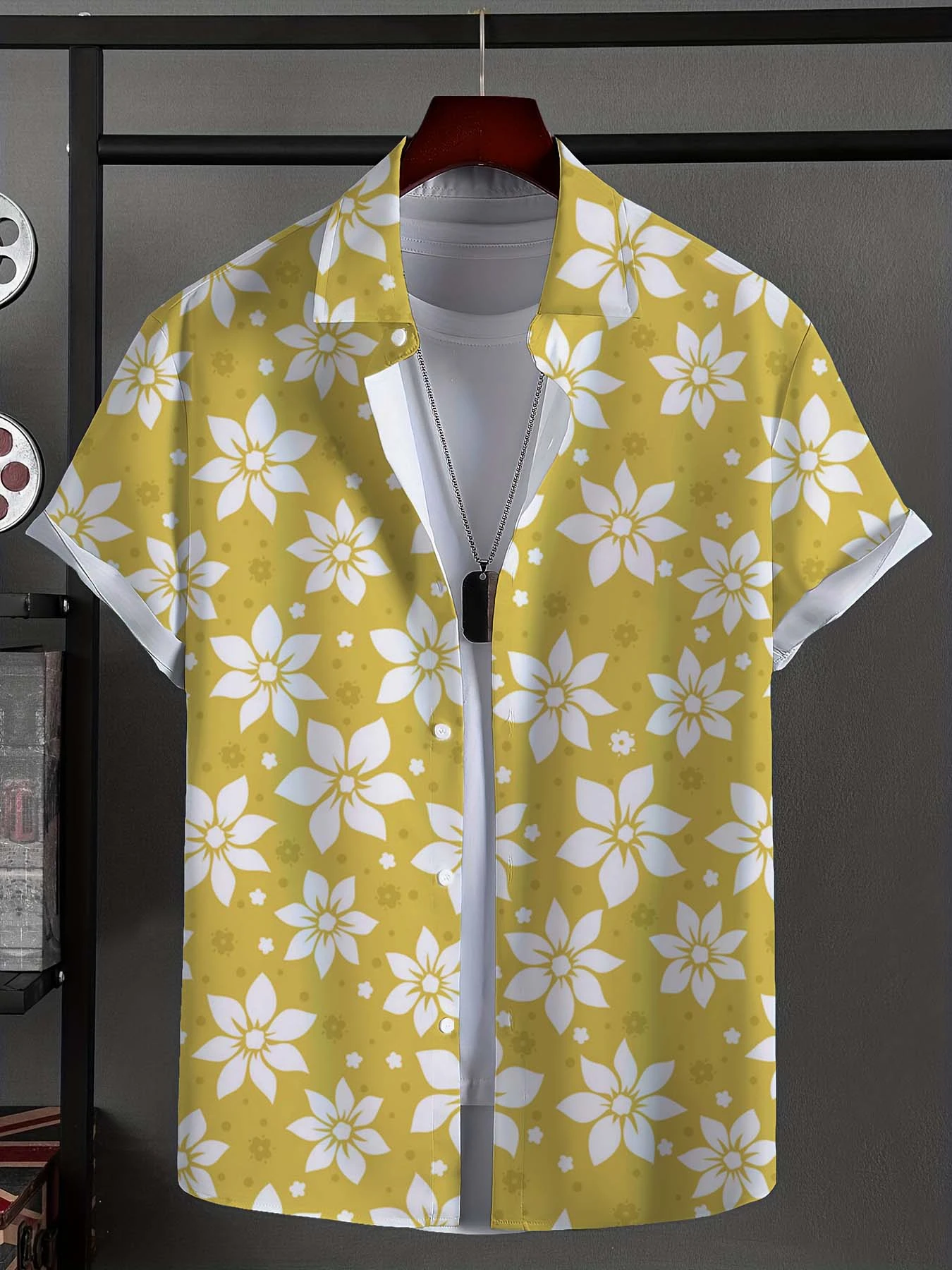 Men's Shirt Fashion Plant Flowers Graphic Tops Hawaiian Shirt Button up Beach Vacation Shirts Short Sleeve Casual Shirts for Men