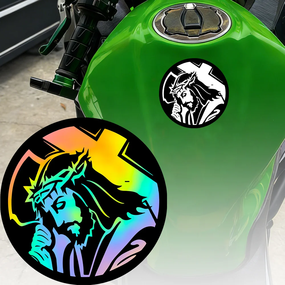 Jesus Cross Sticker, Waterproof Vinyl Decal for Car Motorcycle, Holographic Black White Red Color Options