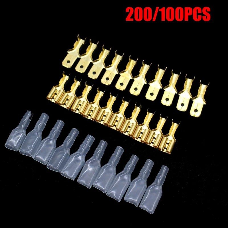 100Pcs/Lot 2.8/4.8/6.3mm Female Male Crimp Terminal Wire Connector Gold Brass/Silver Car Speaker Electrical Cable Terminals Kit