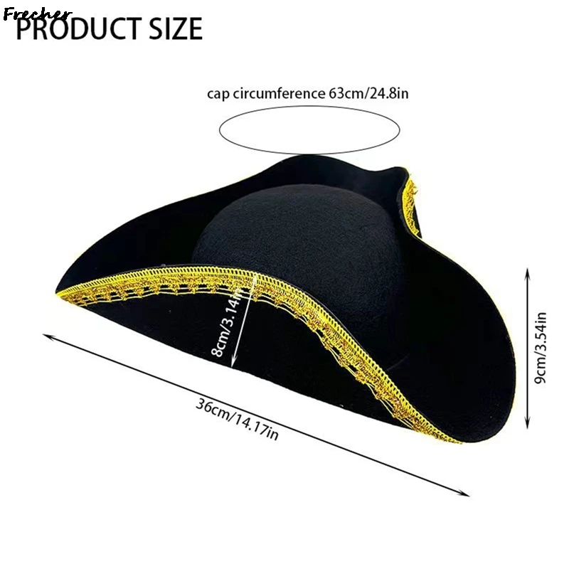 Role Play Pirate Hat Cosplay Unique Tricorn Hat Stage Captain Hats Performance Sun Caps Masquerade Party Dress Up Cap Black image 6