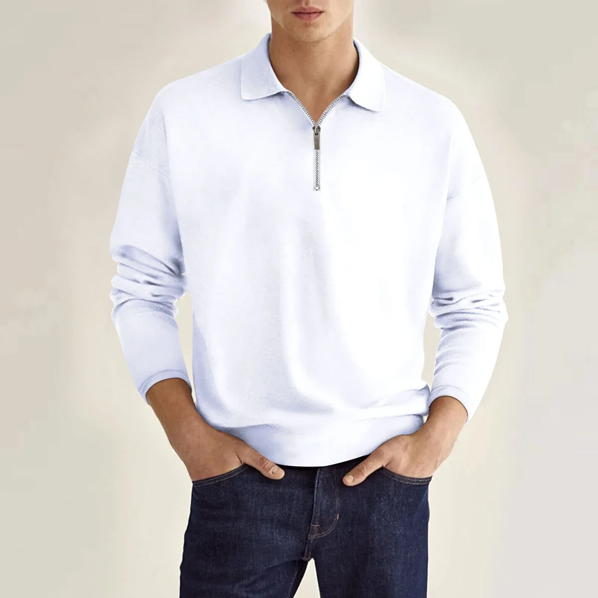 Spring And Autumn POLO Shirt Zipper Solid Color Men's Long Sleeve Sports Polo Shirt