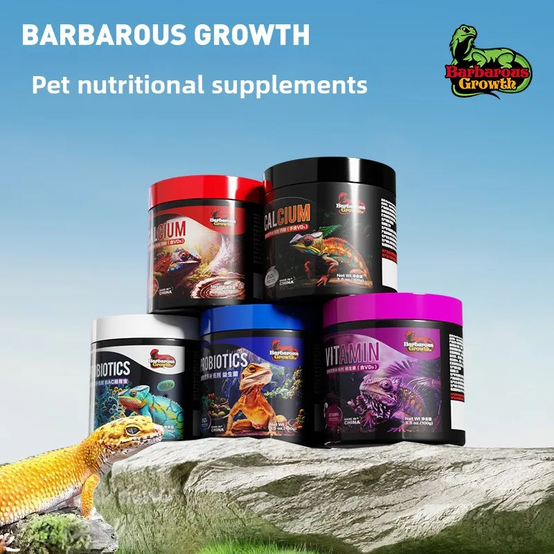 Barbarous Growth Reptile Calcium with D3 & Multivitamin-with Probiotics for Geckos, Bearded Dragons, Crested Geckos & Tortoises