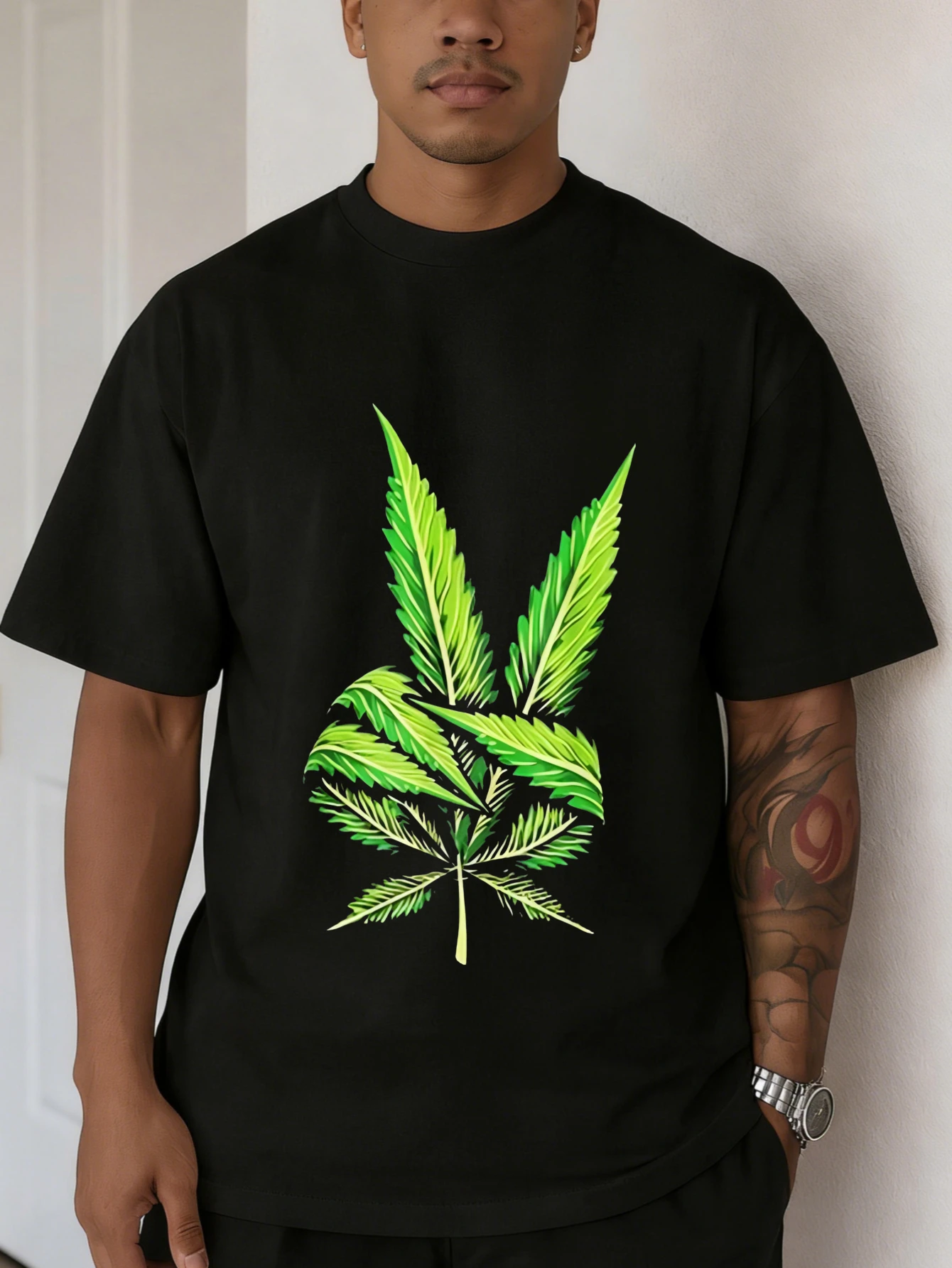 

Мужские хлопковые футболки оверсайз с графическим принтом в виде листьев конопли, короткий рукав, летняя повседневная футболка для мужчин