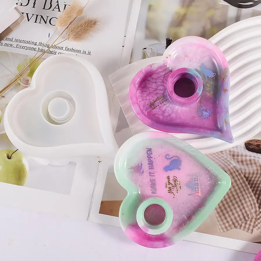 1 Pcs Heart Shape Silicone Mold Love Circular Aromatherapy Candle Holder Crystal Drop Glue Love Candlestick Candle Socket Mold