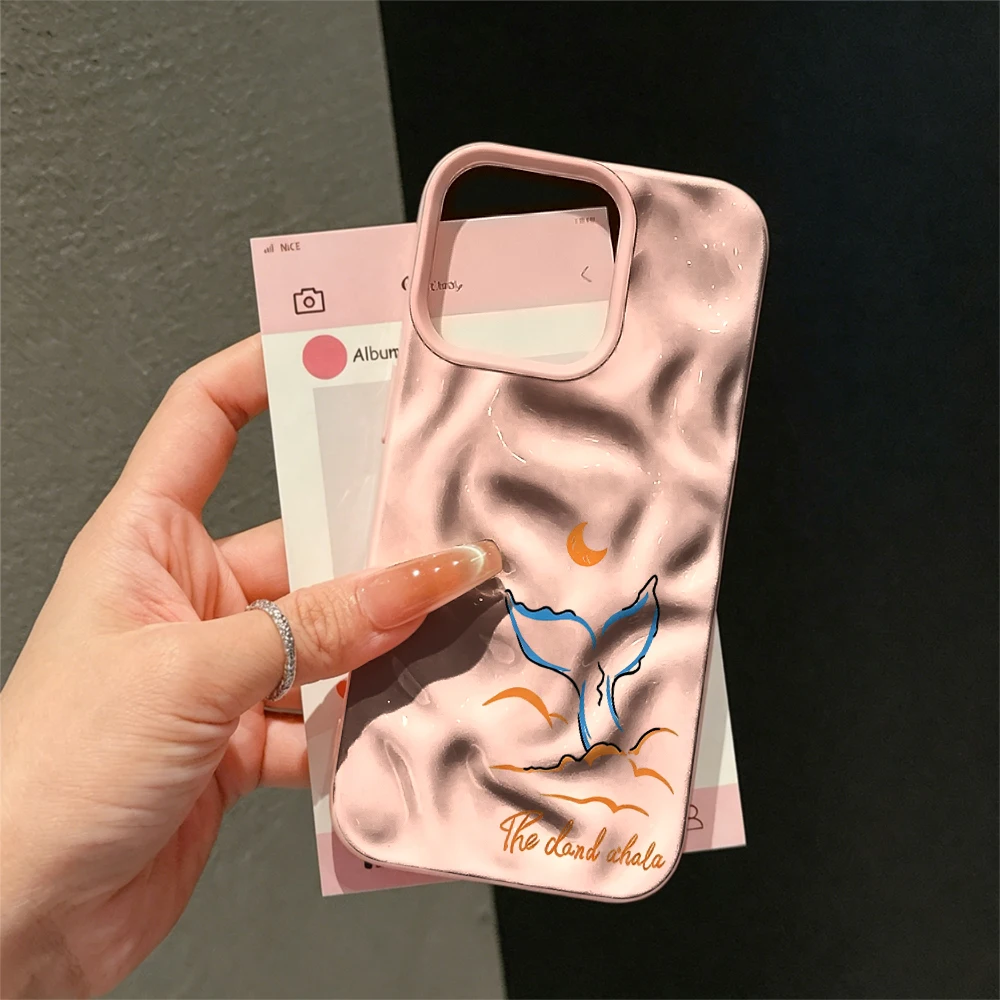 Whale Tail Moon Wave Pattern Soft Phone Cover For iPhone 17 16 15 14 13 12 11 Pro Max Shock Absorbing Anti-Scratch Case