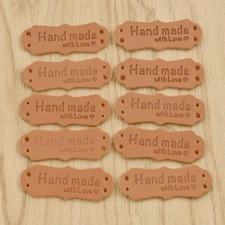 50Pcs Handmade PU Leather Tags with Love Heart Sew on Labels Embellishment Knitting Accessories for DIY Crafts Sewing