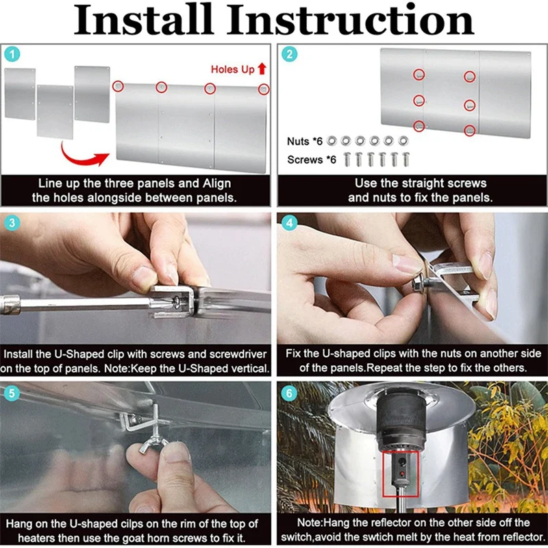Heizungsreflektor, Reflektorschild für Terrassenheizung, Wärmefokussierungsreflektor für runde Erdgas- und Propan-Terrassenheizungen im Freien