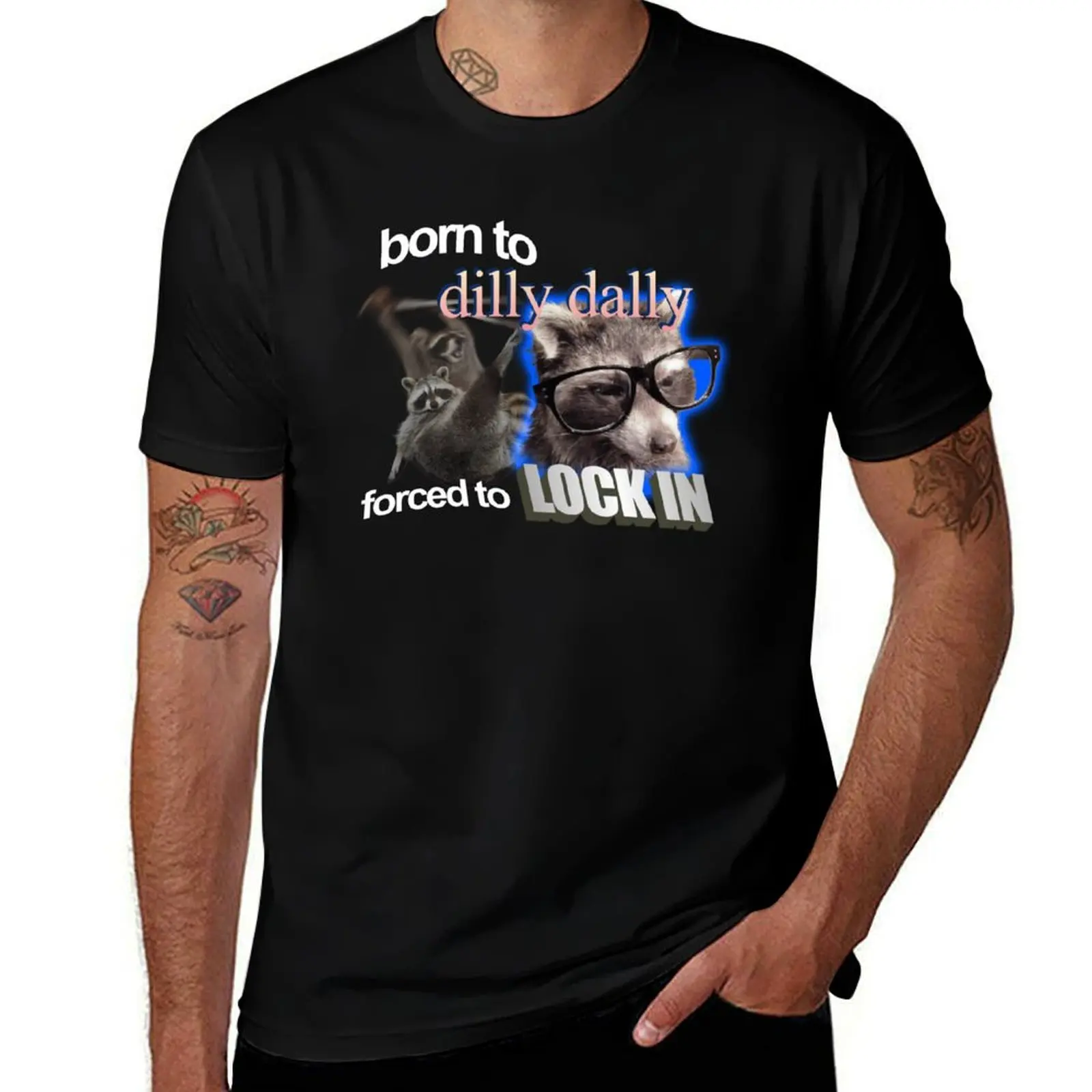 

Born To Dilly Dally Forced To Lock In Meme T-Shirt Relaxed Casual Short Sleeve Tee