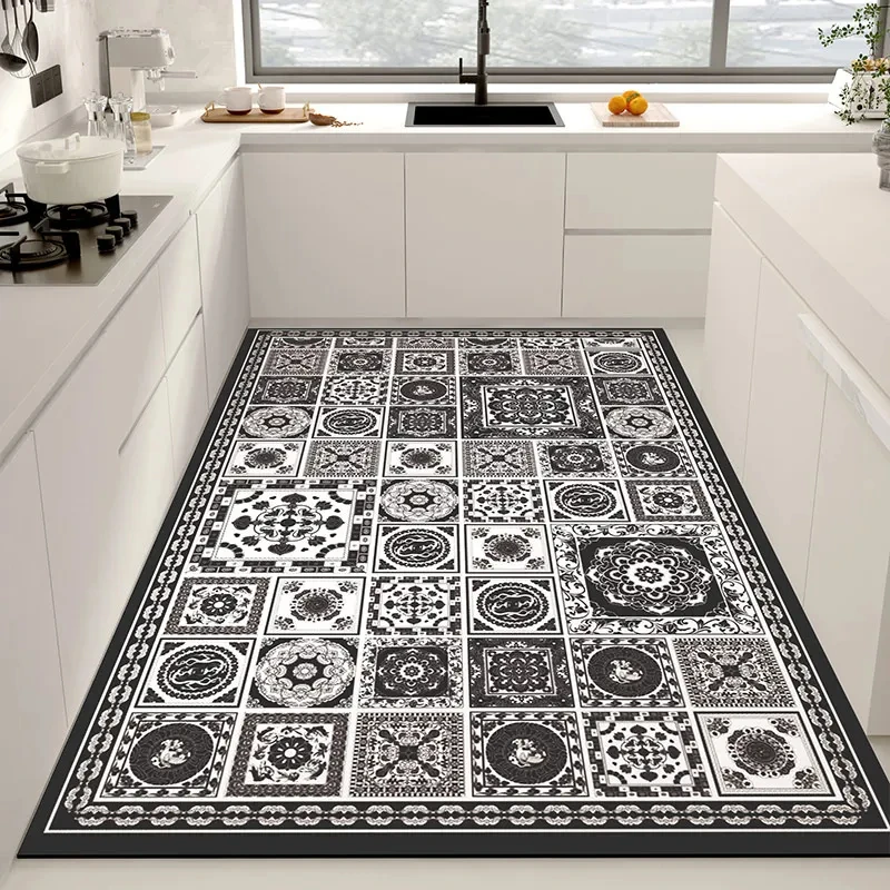 Retro Tile Pattern Floor Mat Kitchen Accessories Large Area Non-slip Carpet Mats Home Decoration Luxury Rug Entrance Doormat