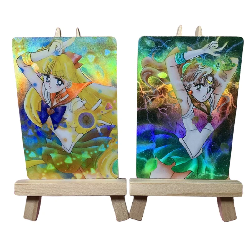 Sailor Moon Flash Card Tsukino Usagi Mizuno Ami DIY 5 sheet Colorful and Gauze process Action Toy Figures Anime Game Collection