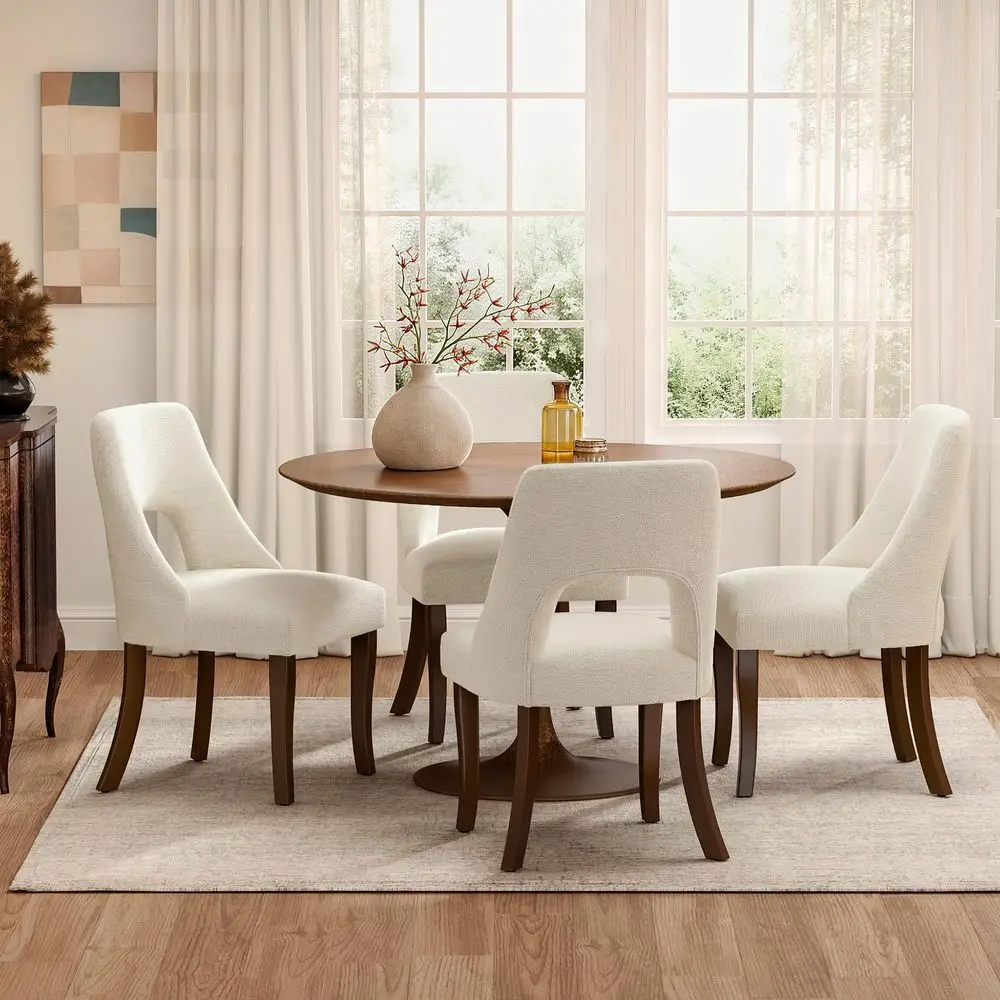 

Wooden Dining Chairs Set of 4, Mid Century Upholstered Kitchen Chairs Dining Room Chairs, Chenille Farmhouse Kitchen Chairs Din