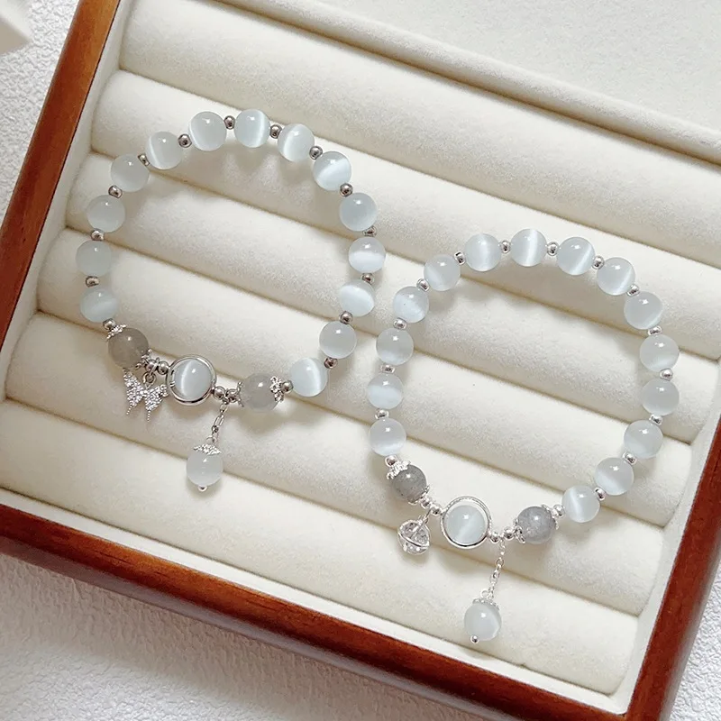 

Super fairy opal butterfly bracelet female ins gray moonstone bracelet small fresh girlfriend student hand jewelry