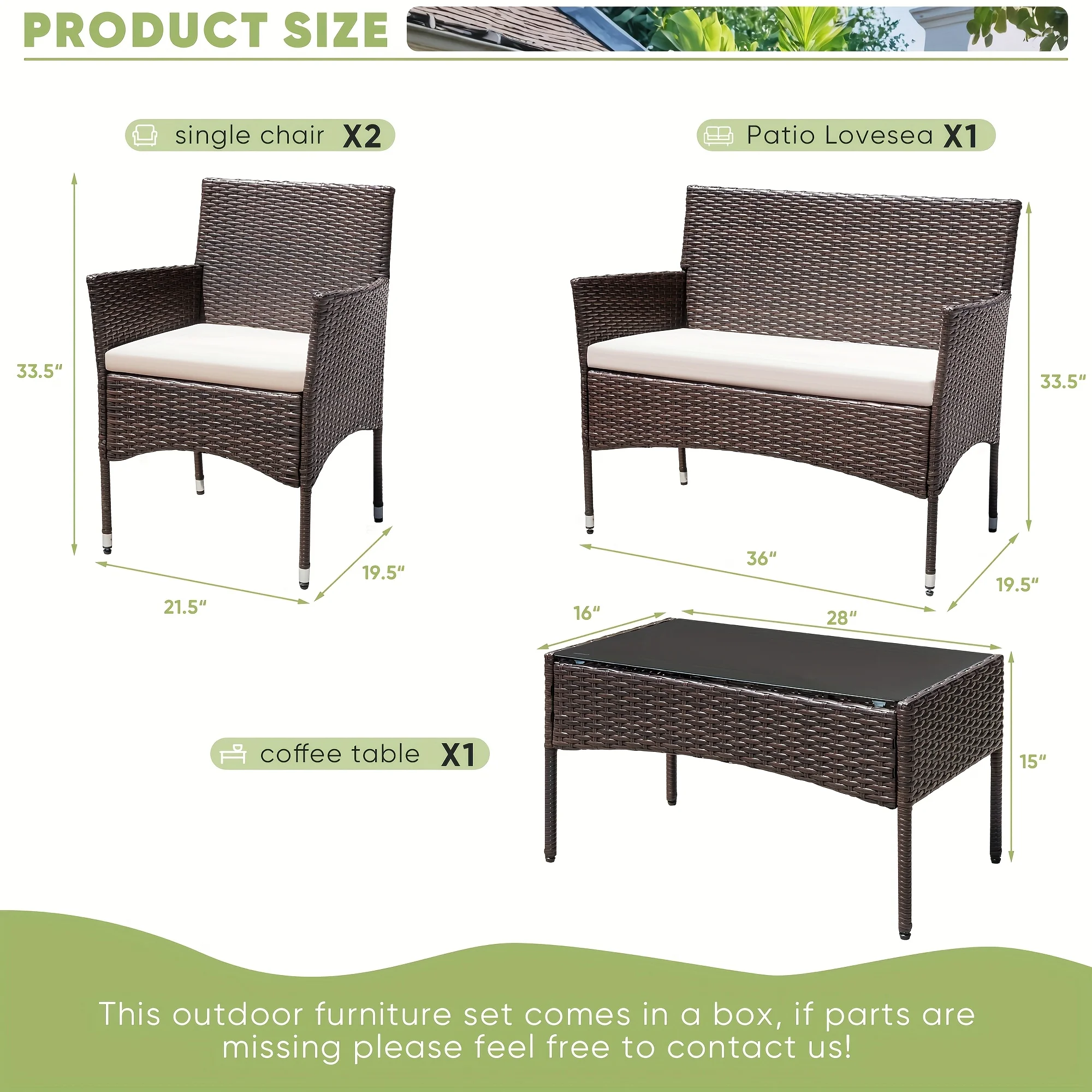 

PE Rattan Outdoor Patio - 4pcs Set