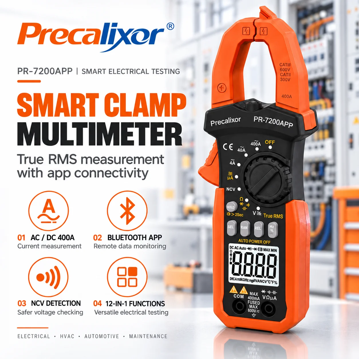 6000 Counts Clamp Meter with Bluetooth, Digital AC DC Voltage Current Meter Amp Ohm Meter TRMS NCV Detector, Clamp Multimeter