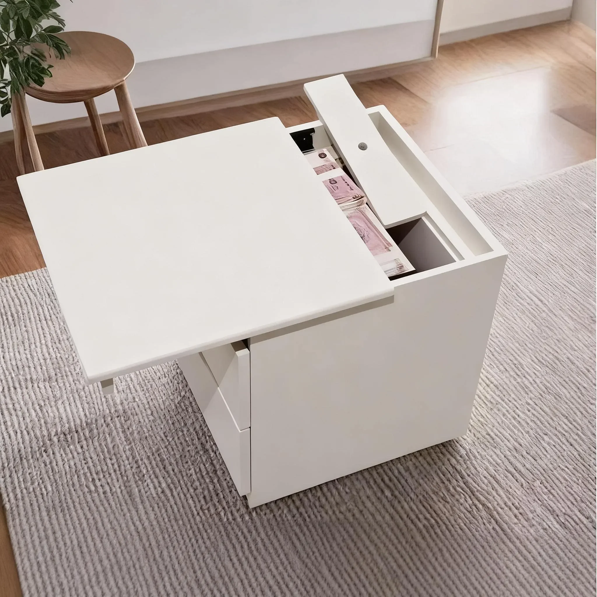 Chinese solid wood multi-functional hidden lattice bedside table simple bedroom dark drawer storage hidden privacy cabinet