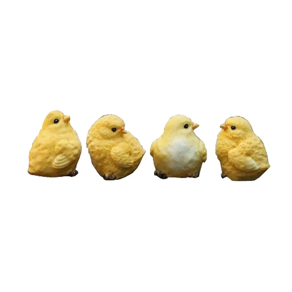 4pcs Little Yellow Chicken Model Figurine Statue Home Decor Farm Scenery Layout