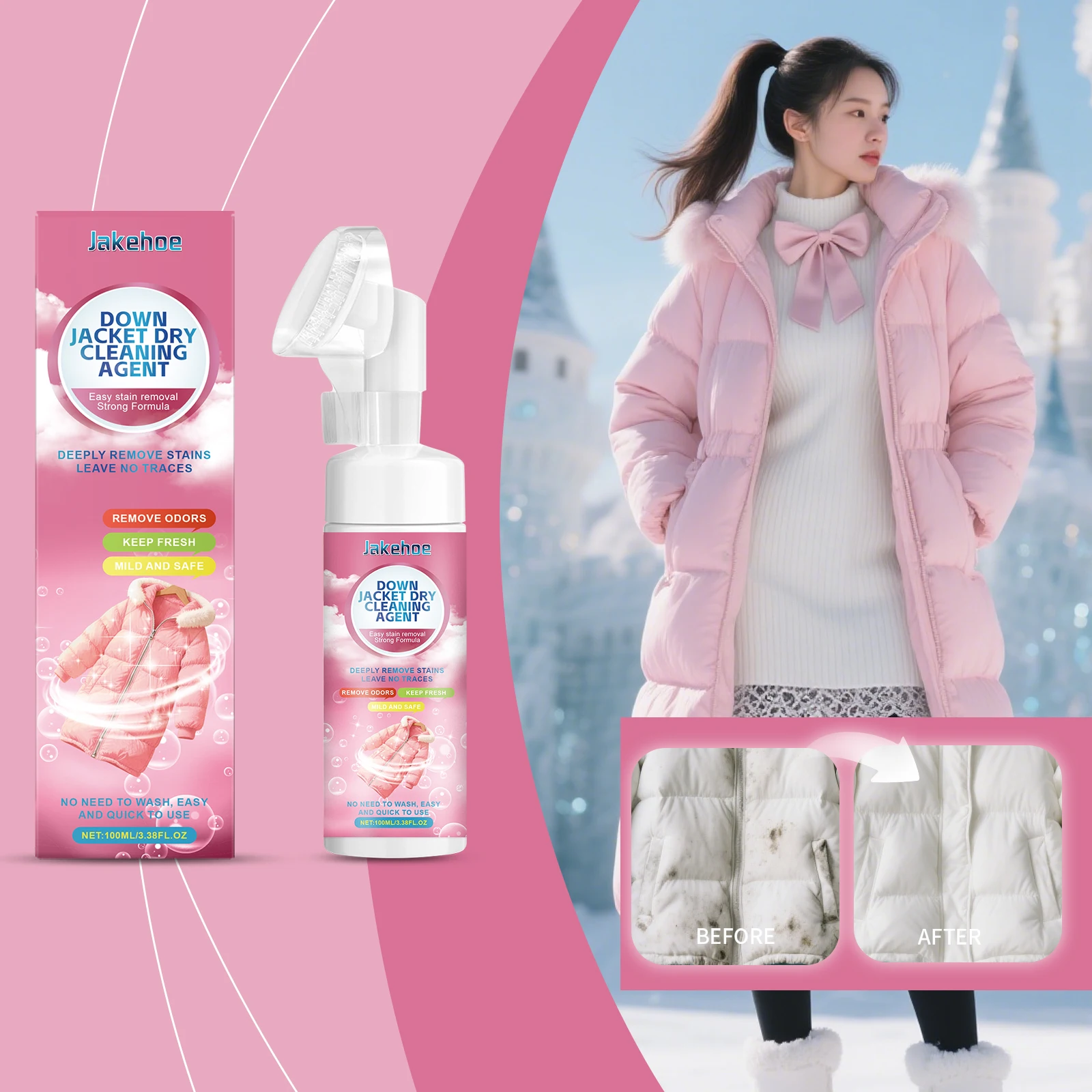 Down Jacket Dry Clean Agent Stain Remove Oil Stain Clean Keep Down Fluffy Soft Odor Eliminator Fresh Waterless Clothing Cleaner
