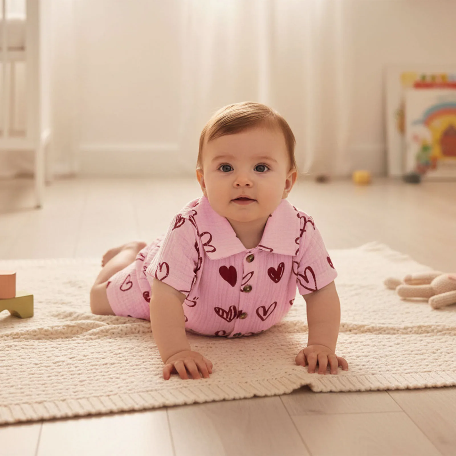 

Toddler Boys Valentine’s Day Outfit, Heart Print Short Sleeve Shirt with Elastic Waist Shorts Summer Outfit