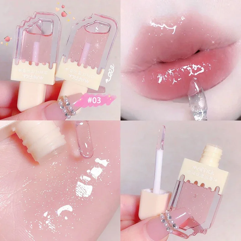 รสพีช Watery Clear Jelly Lip Oil ลิปบาล์มกลิ่นผลไม้ Moisturizing และ Smoothing Lip เส้น Jelly Pout Lip Gloss Glass Lip