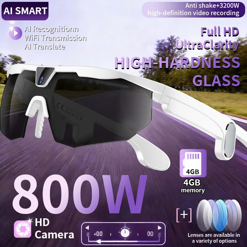 LIGE AI Smart Glasses 800W HD Anti-shake Camera Action Capture Goggles 3D Surroud Sound AI Chat Call Cycling Sports Sunglasses