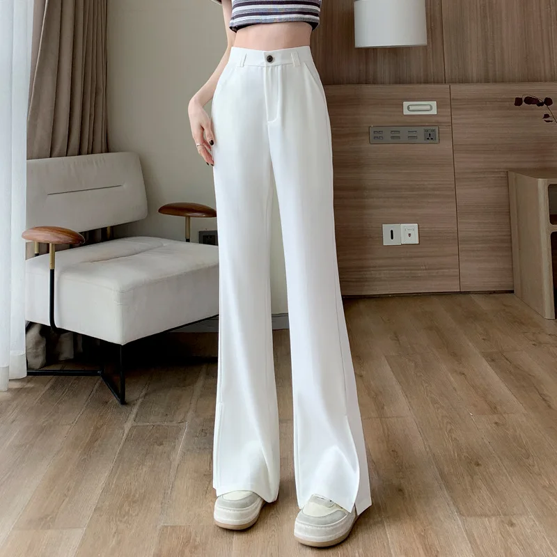 Real Shot Video Three Standard Korean Style High Waist Pure Color Wide Leg Pants Women's Simple Loose Long Mop Casual Pants OL