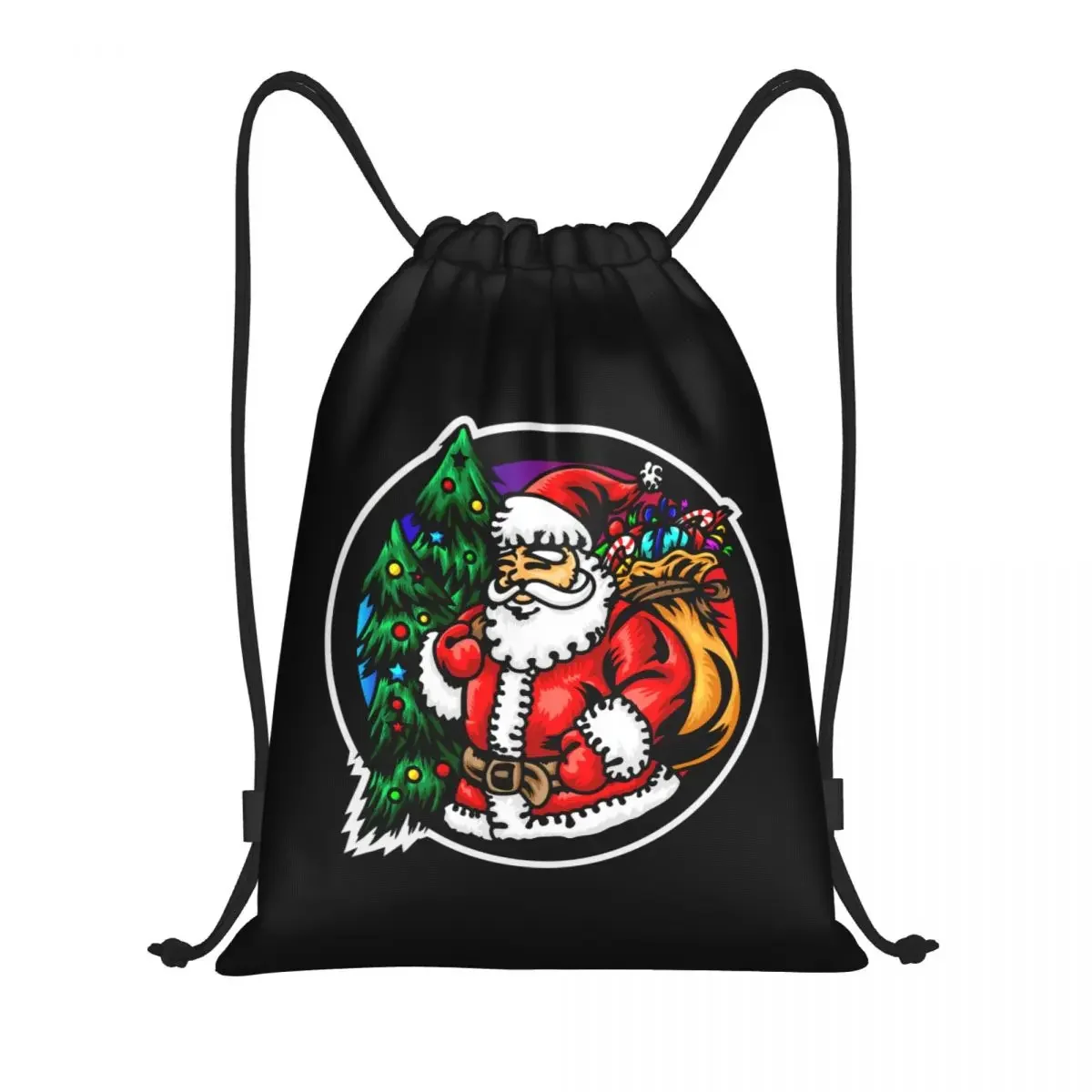 Funny Santa Claus Drawstring Backpack Sports Gym Bag for Women Men Merry Christmas Sweater Jingle Bells Gift Training Sackpack