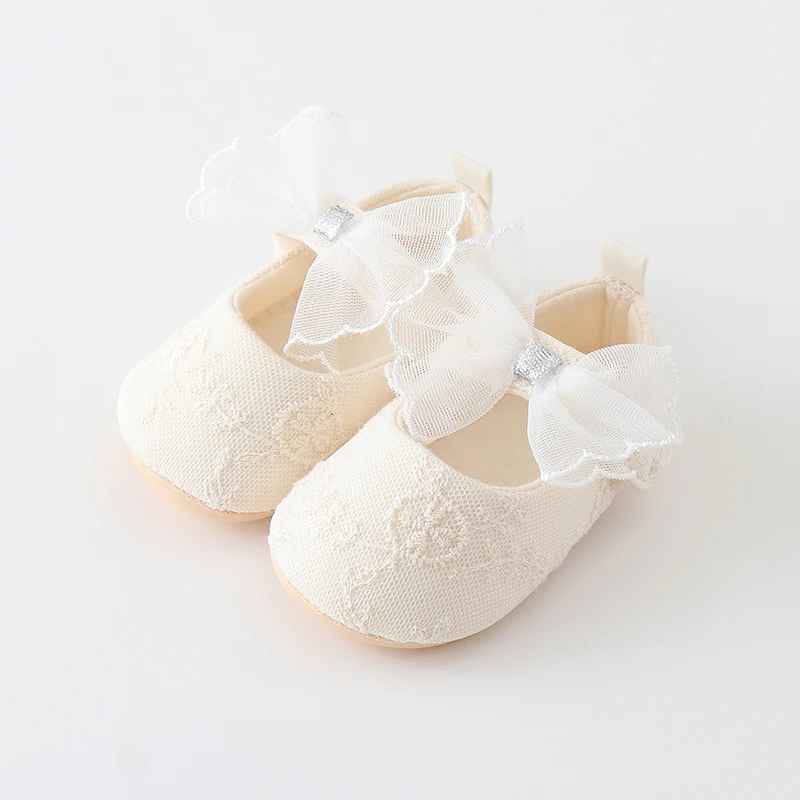 

2024 Spring Summer 0-18M Baby Girls Non-Slip Lace Princess Shoes Newborn Toddler Baby Cotton Breathable Bow-Knot Dancing Shoes