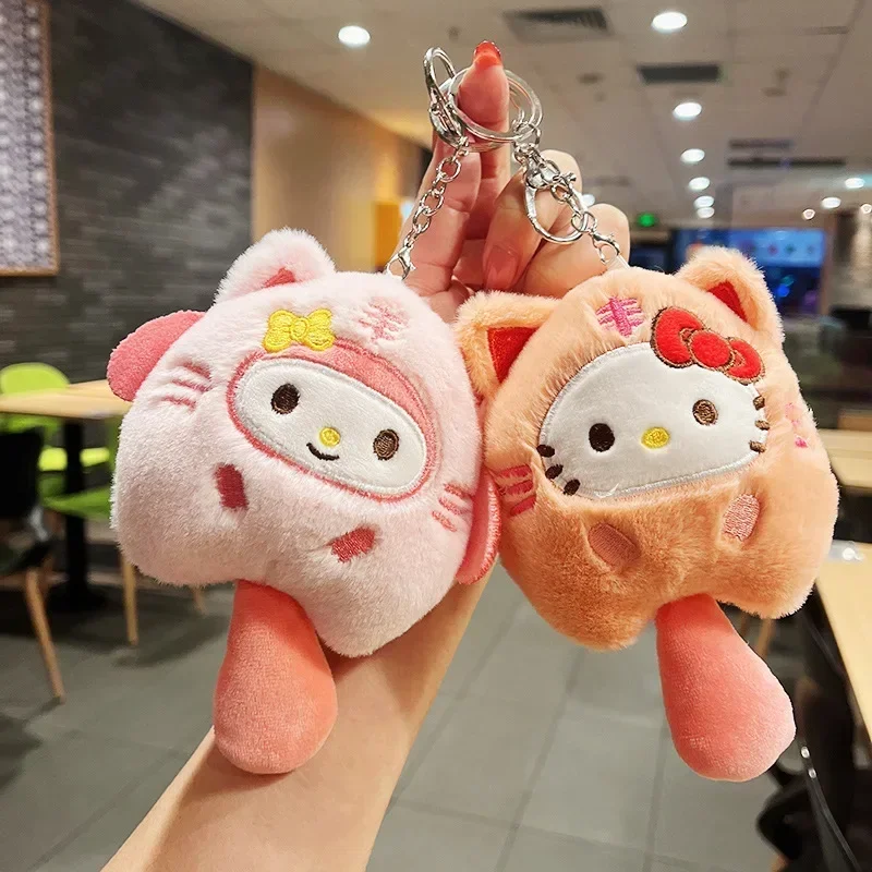 Sanrio Series Hello Kitty Melody Kuromi Plush Key Chain Pendant Kawaii Backpack Pendant Decoration Good Friend Gift 2024 New