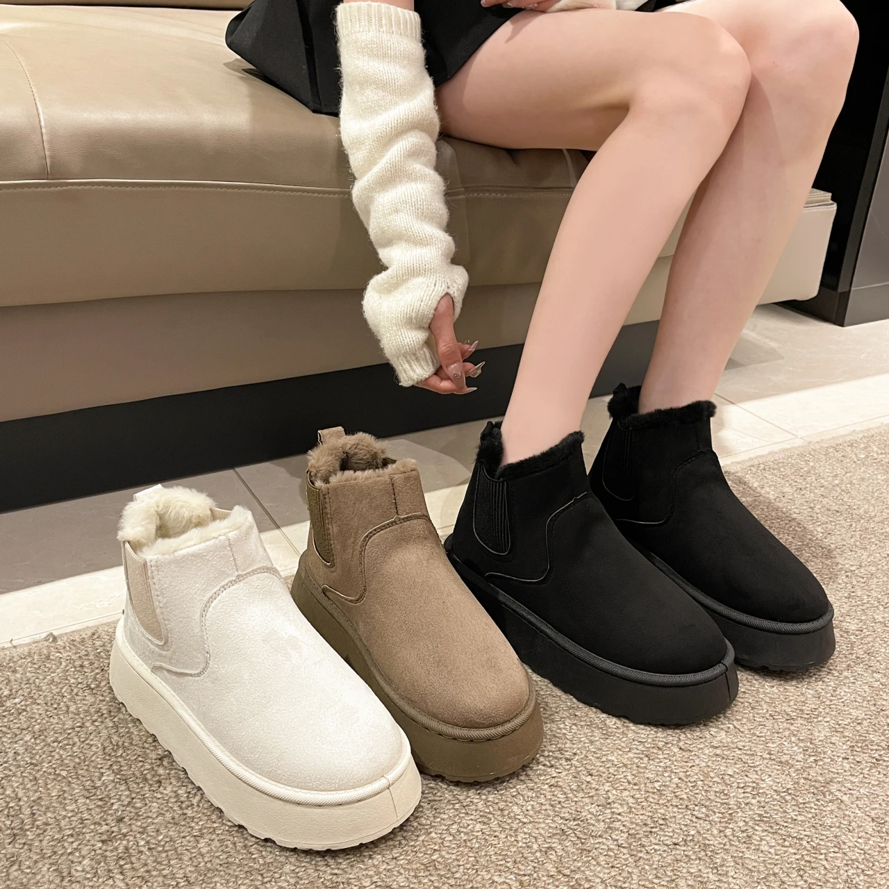 Winter Women Snow Boots Plush Warm Non Slip Waterproof Ladies Flats Sneakers Casual Slip on Female Ankle Boots Botas Mujer