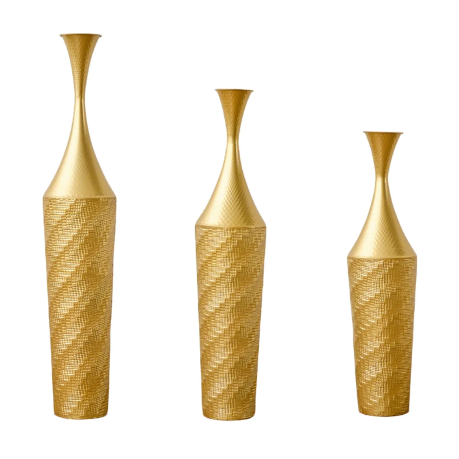 Set of 3 Gold Metal Floor Vases, 27.56