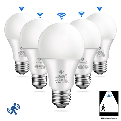 6PCS 220V PIR Motion Sensor Lamp 9W 12W 15W 18W LED Bulb with Motion Sensor Infrared Radiation Motion Detector Security Light