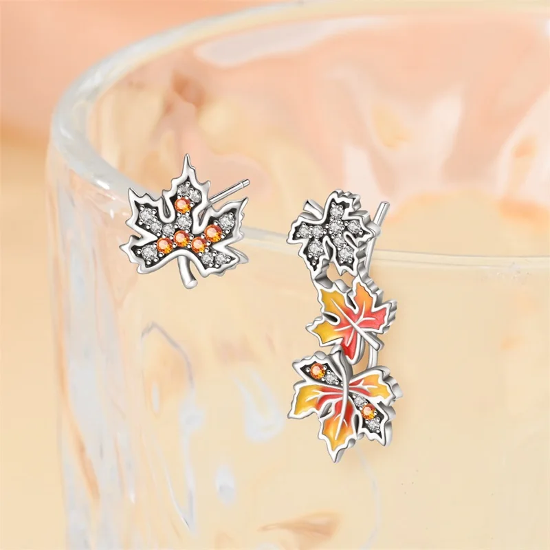 2024 New 925 Sterling Silver Autumn Pinecone Maple Leaf Wheat Butterfly Earrings for Women Fine Party Engagement Jewelry Gift