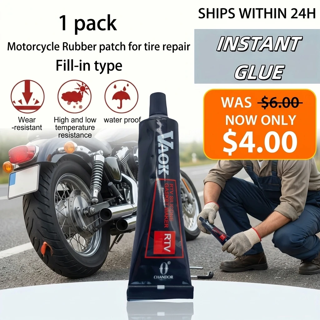 

Emergency Motorcycle Tire Repair Glue - Fix Flat Tires in 5 Minutes, No Tools Needed, Universal for Honda Yamaha Suzuki Kawasaki