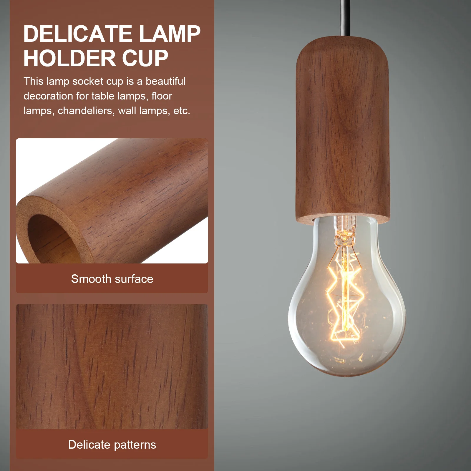 خشب متين E27 مصباح كأس قاعدة اليدوية دائم الرجعية المقبس كوب DIY بها بنفسك حامل الإضاءة Finials الحديثة E27 حامل مصباح الكؤوس #3
