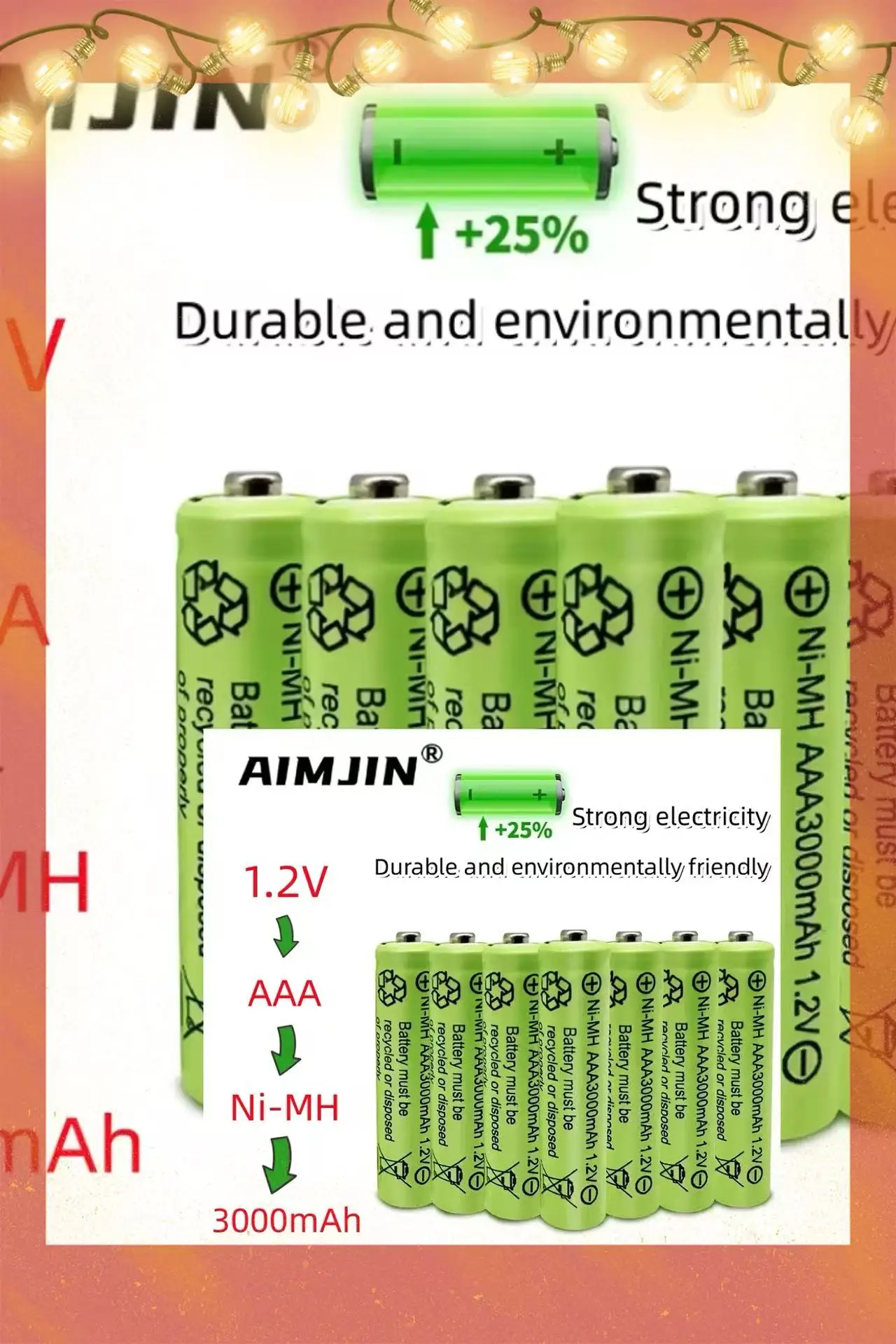

2025 AAA 3000mAh 3A 1.2V Ni-MH yellow rechargeable battery cell for MP3 RC Toys led flashlight flashlight