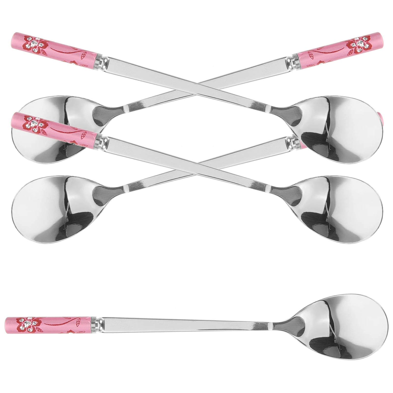 

5pcs Portable Dining Spoon Cute Coffee Stainless Steel Small Pink Gold Dessert Spoon Lightweight Durable Outdoor Picnic Camping