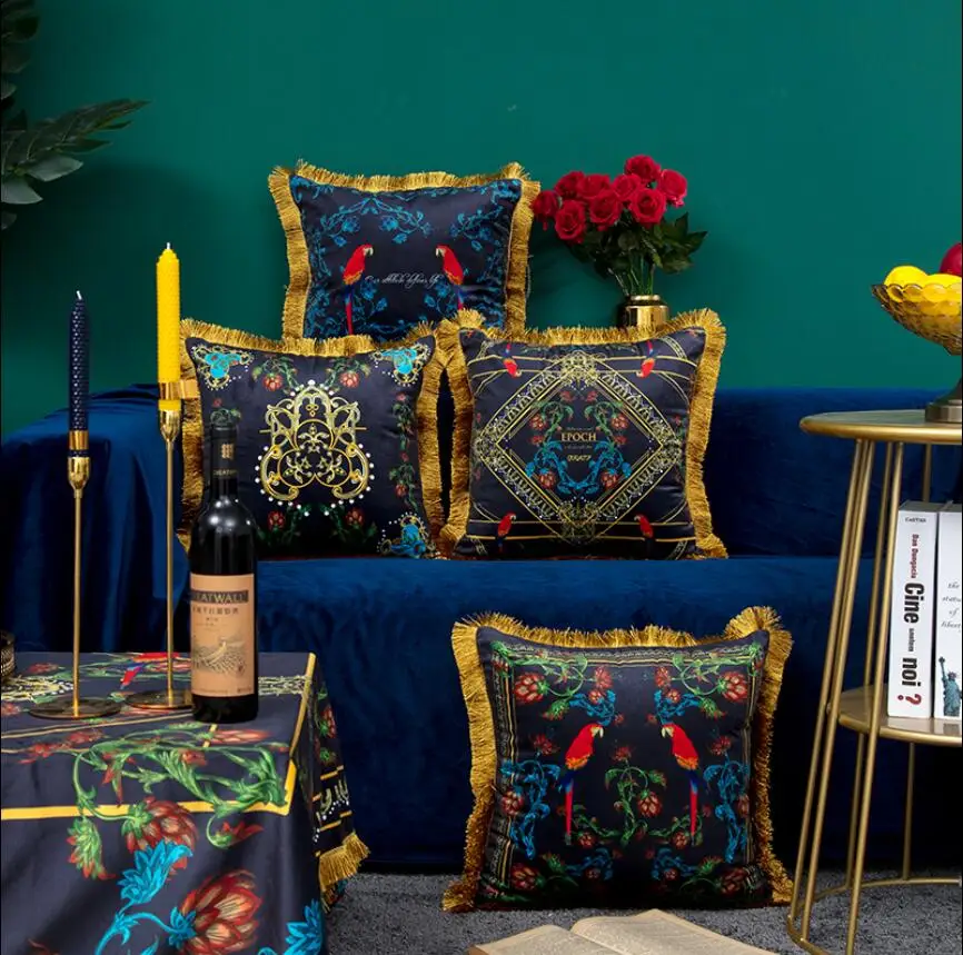 

Luxury Velvet Soft Pillow Case Home Decorative Floral Cushion Pillow Cover Gold Tassels for Bed Office Soft Throw Pillowcase