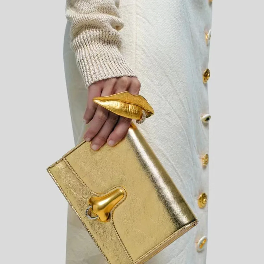 Anneau de réglage en forme de lèvres plaqué or en métal exagéré pour femmes, accessoires de bijoux à la mode