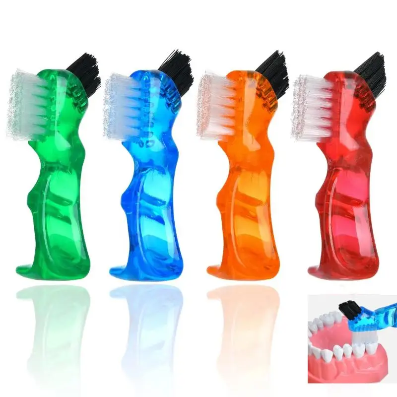 Dual Head Mini Denture Brush for False Teeth Deep Cleaning Soft Bristle Toothbrush Home Oral Hygiene Tool for Seniors and Adults