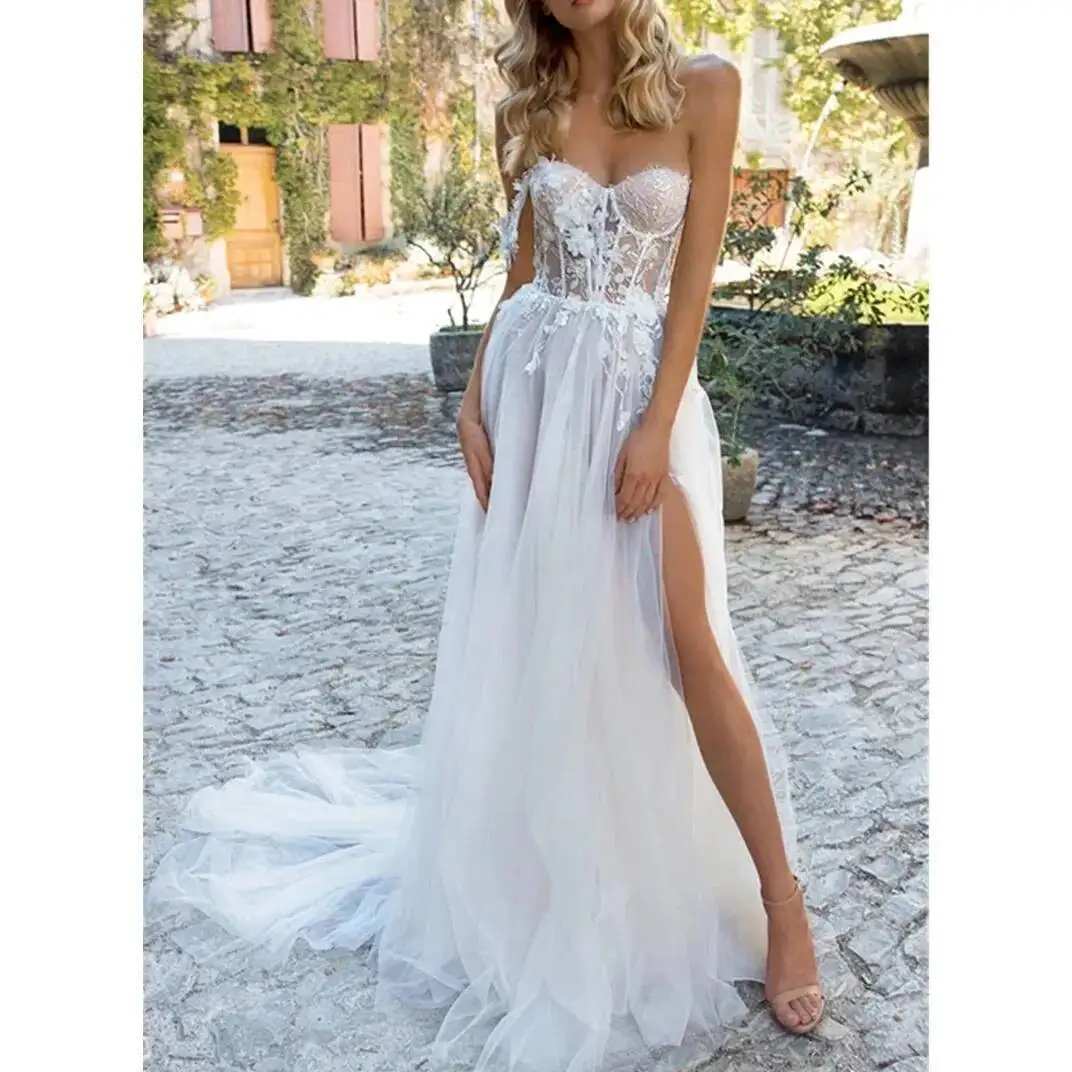 

Off The Shoulder Bohemian Wedding Dresses Illusion Lace Appliqued Bridal Gowns Beach A Line Robes De Mariee