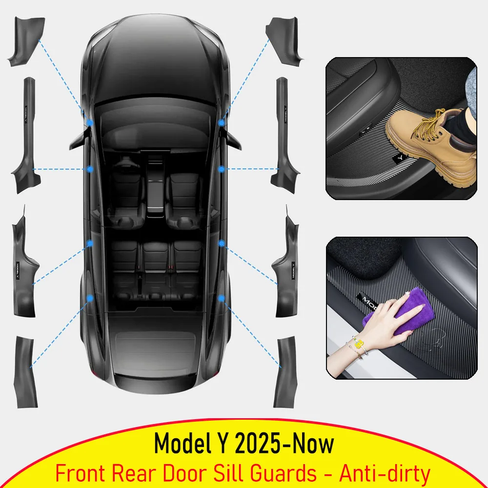 

8 шт. защита порога для Tesla Model Y Juniper 2025 2026 защита входа двери Anti-Kick Welcome педаль защитная накладка аксессуары