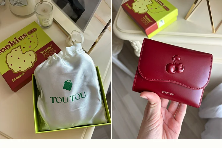 Toutou Red New Cowhide Wallet, ein leichter, kompakter roter Karten- und Münzbeutel, kleiner Damen-Geldbeutel, Kartenhalter, Caibu-Kartenetui – Detail 32