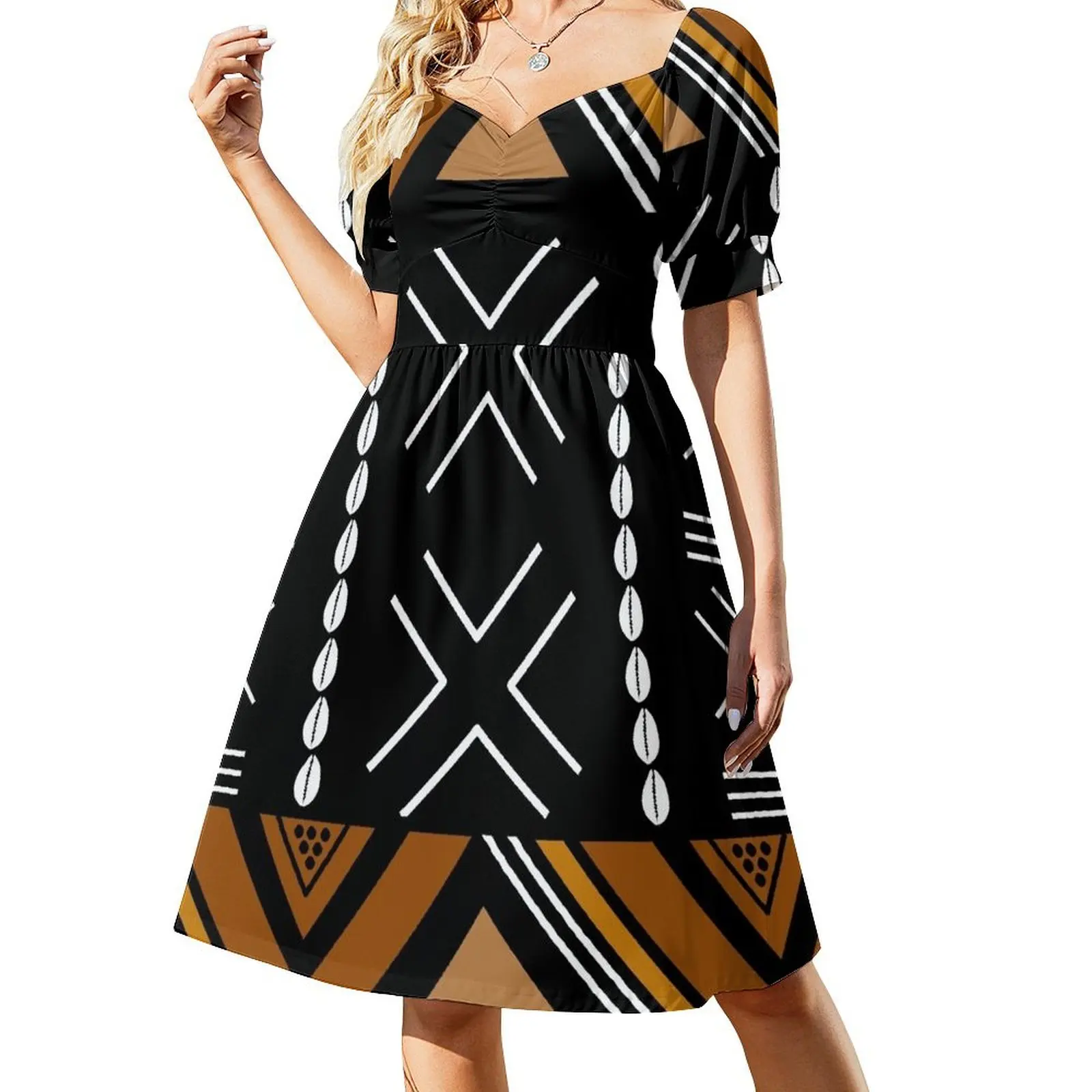 

African Mud Cloth Bogolan Design Short Sleeved Dress sexy dress Bride dresses Dress