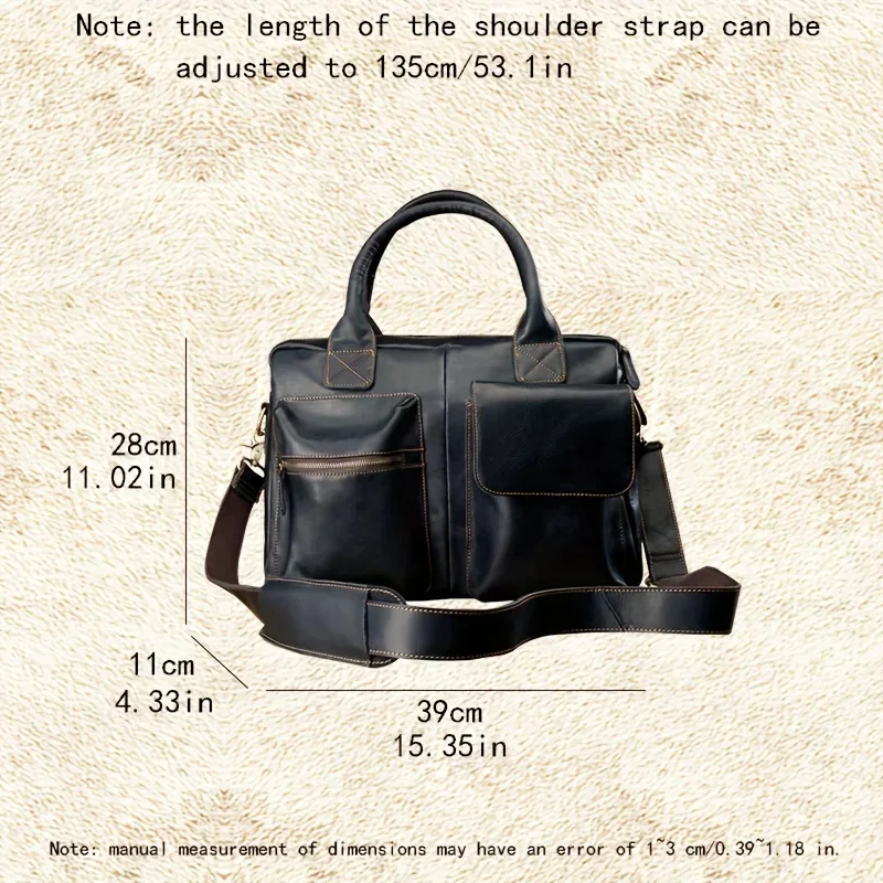 Men's High-Quality Genuine Cowhide Leather Laptop Bag, Travel Briefcase & Messenger Handbag, Business Leather Bag