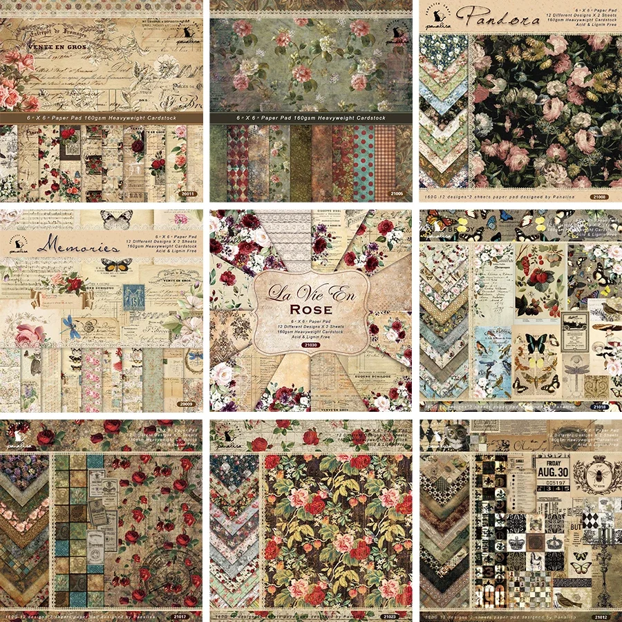 

12Sheets Vintage Flower Animal Printed Scrapbooking Background Paper Pads Retro Junk Journal Paper Pack Art Handmade Craft Paper