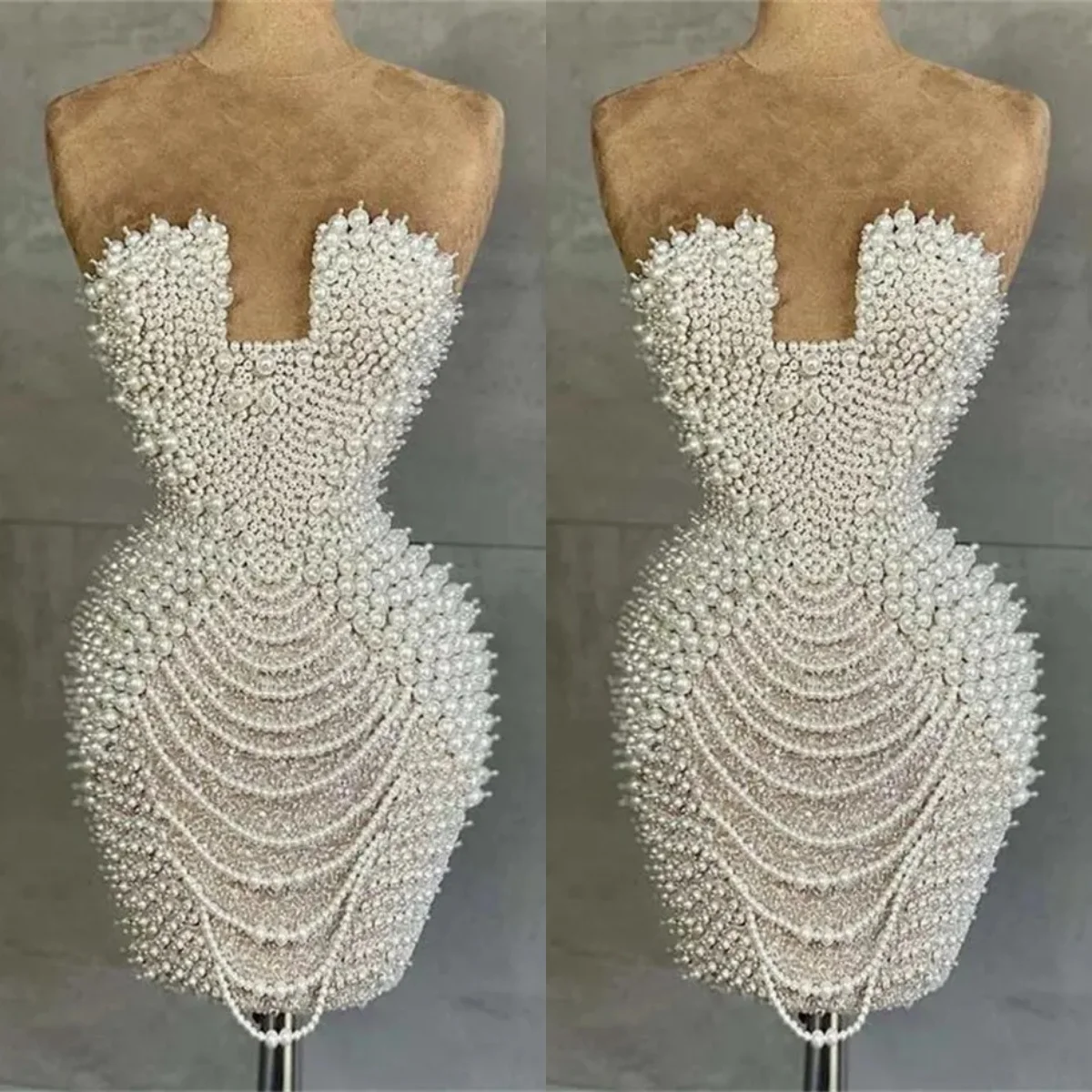 

More Pearls White Cocktail Evening Dresses Sleeveless Off Shoulder Mini Above Knee Length Women Prom Dress Sexy Robe De Soriee